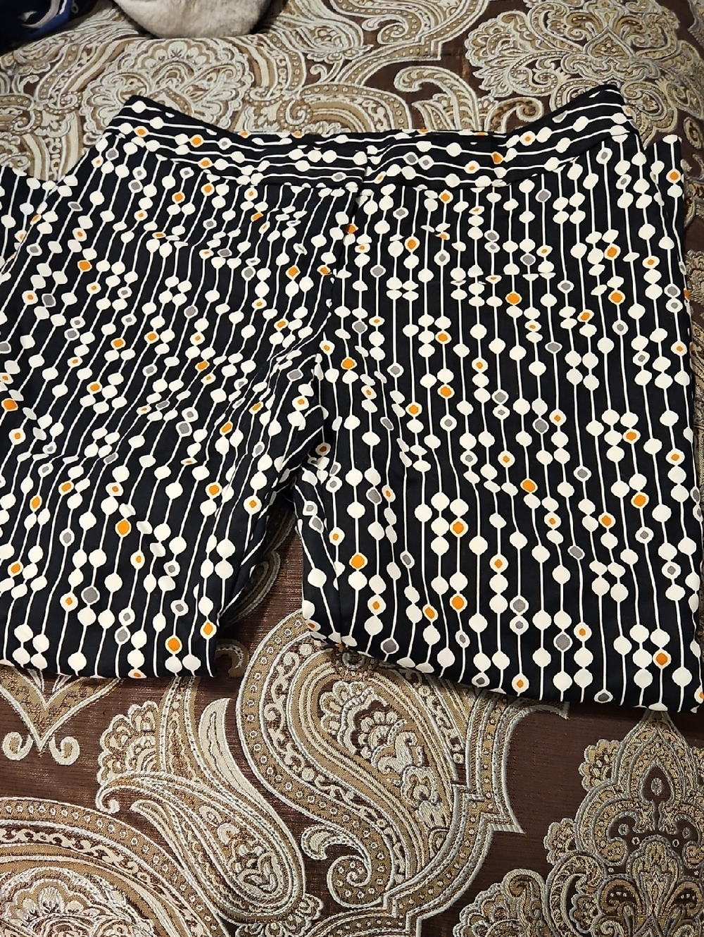 Black Printed WORTHINGTON Women’s ANKLE PANTS with White and Orange Dot Pattern